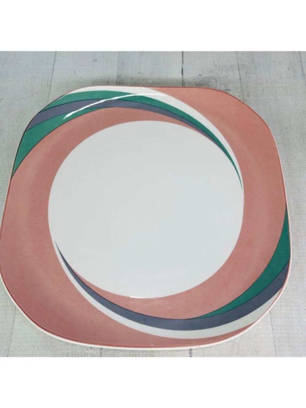 1980's Sango Quadrille PINWHEEL PINK Wave Semi Porcelain Dinner Plates Set 3